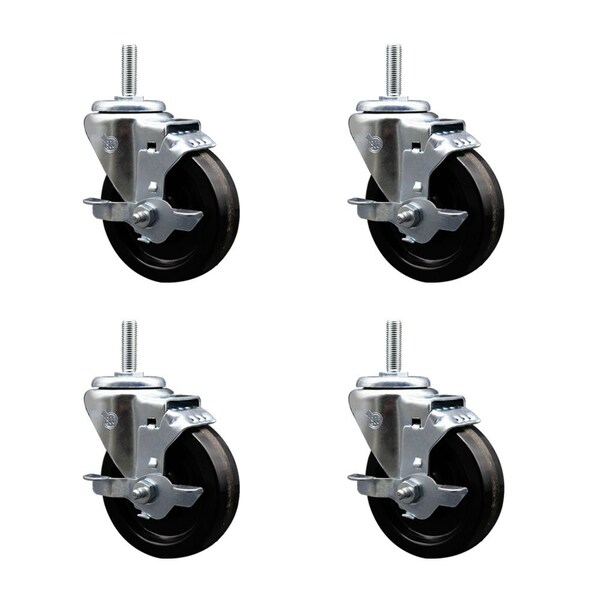 4 Inch Phenolic Wheel Swivel 58 Inch Threaded Stem Caster Set with Brake SCC